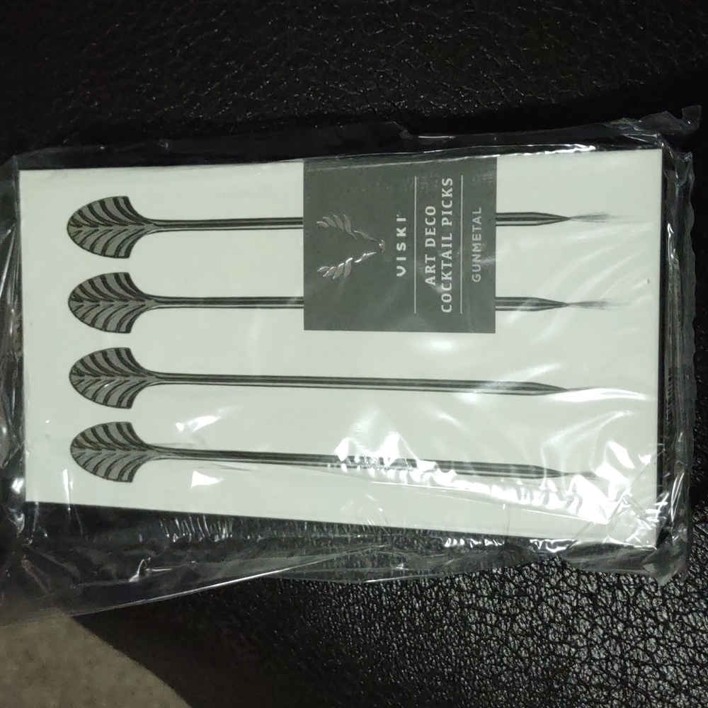Set of 4 Viski Art Deco Cocktail Picks Gunmetal
